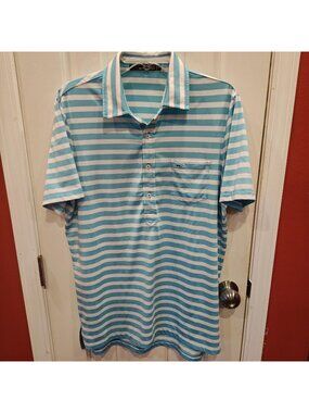 RLX Ralph Lauren Golf Polo Shirt Mens Medium Blue Striped Pocket Stretch